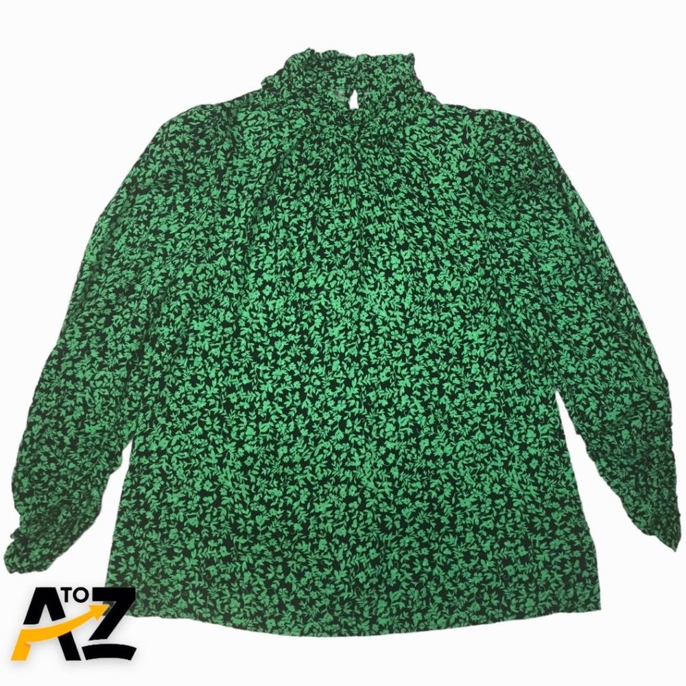 Women's Fleck Print Puff Long Sleeve Blouse Size S Small